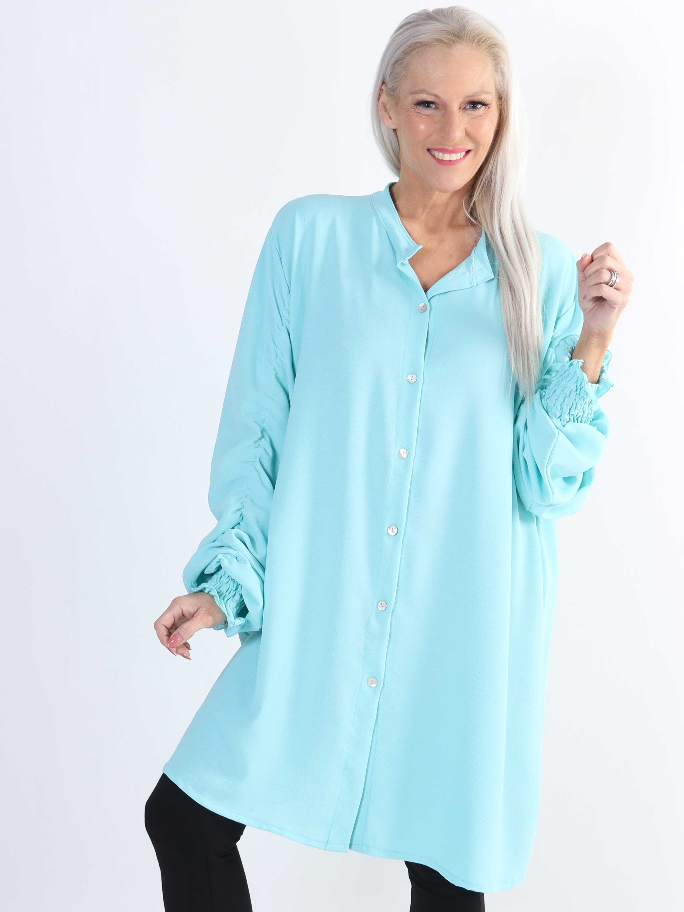 Athena - Lang plus size skjorte med rynk på ærmerne